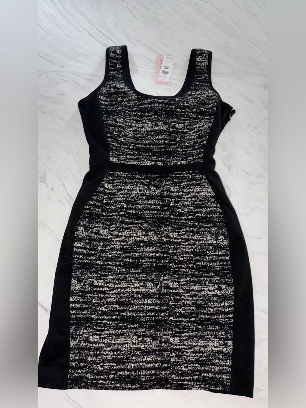 Banana republic dress black bodycon stretch white heather panel 00p new nwt